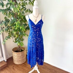 One Wish Royal Blue Lace Midi Dress, XS